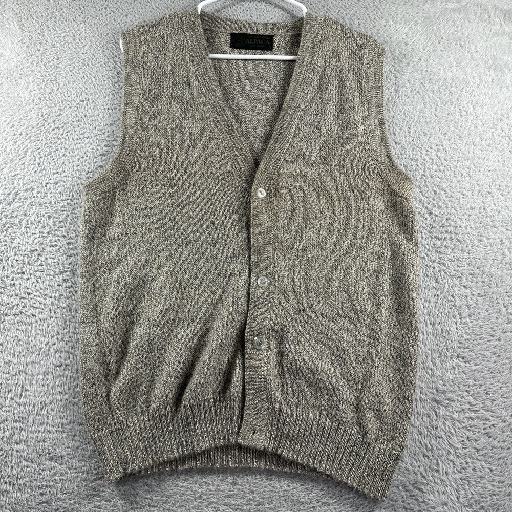 Peruvian Baby Alpaca Sweater Vest Mens Medium Brown Beige Earth‎ Tones Peru